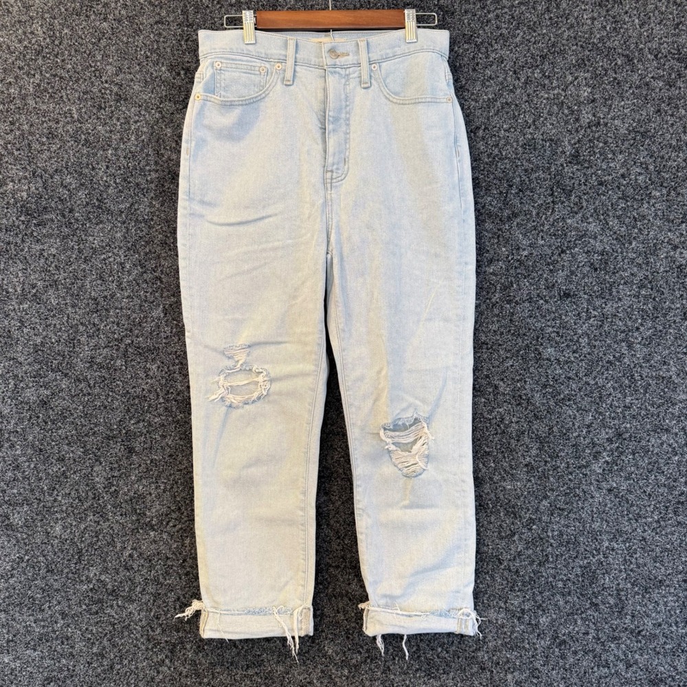 Madewell The‎ Momjean Light Wash Distressed Denim Jeans Women's Size 28